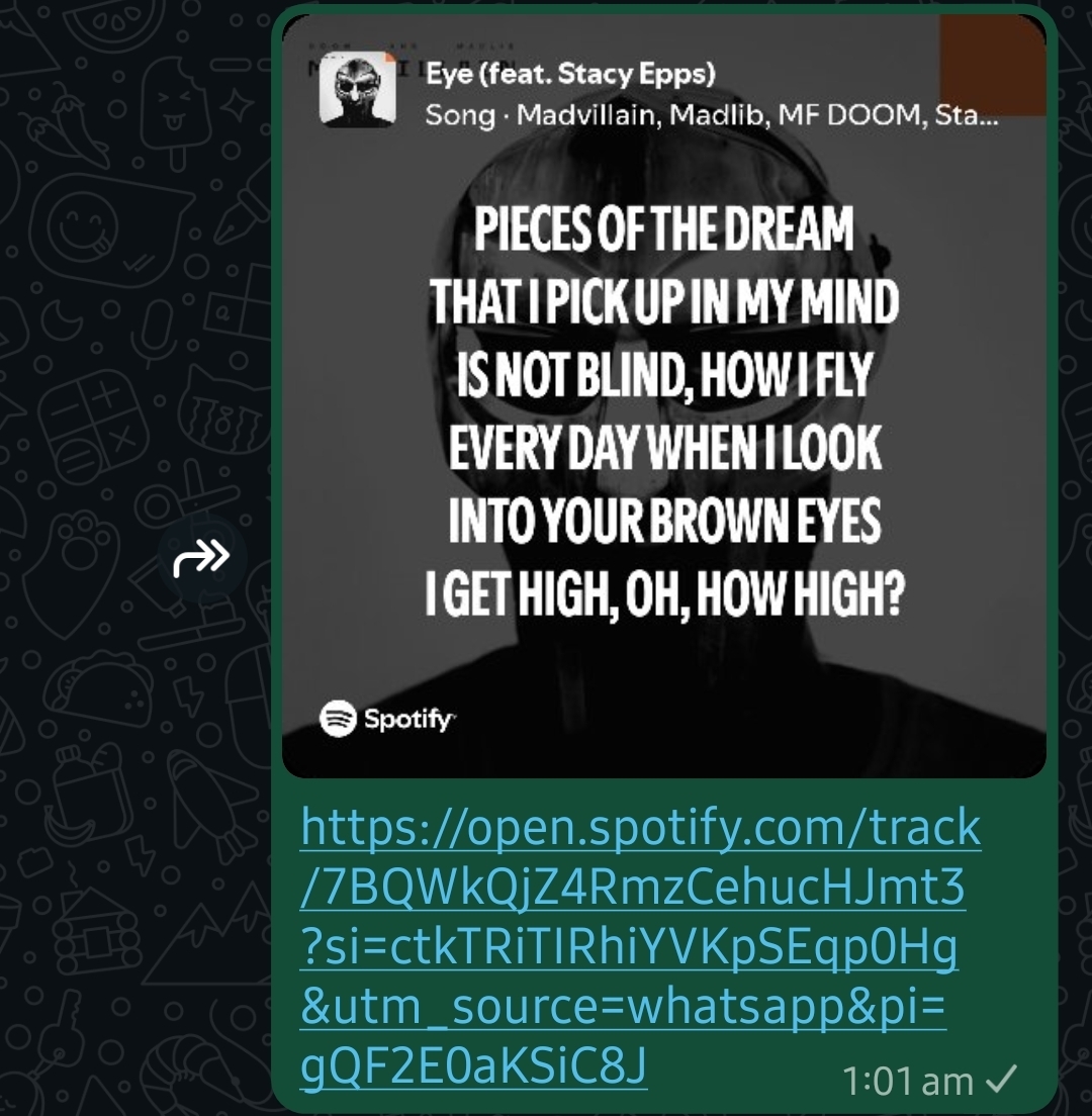 a lyric screenshot paired with its Spotify link